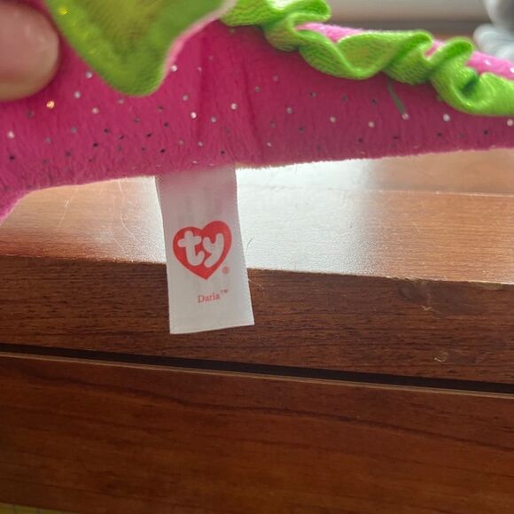 Ty Beanie Boo 2016 Darla The Dragon Lime Green Pink No Hang‎ Tag Stuffed Animal - Picture 5 of 5